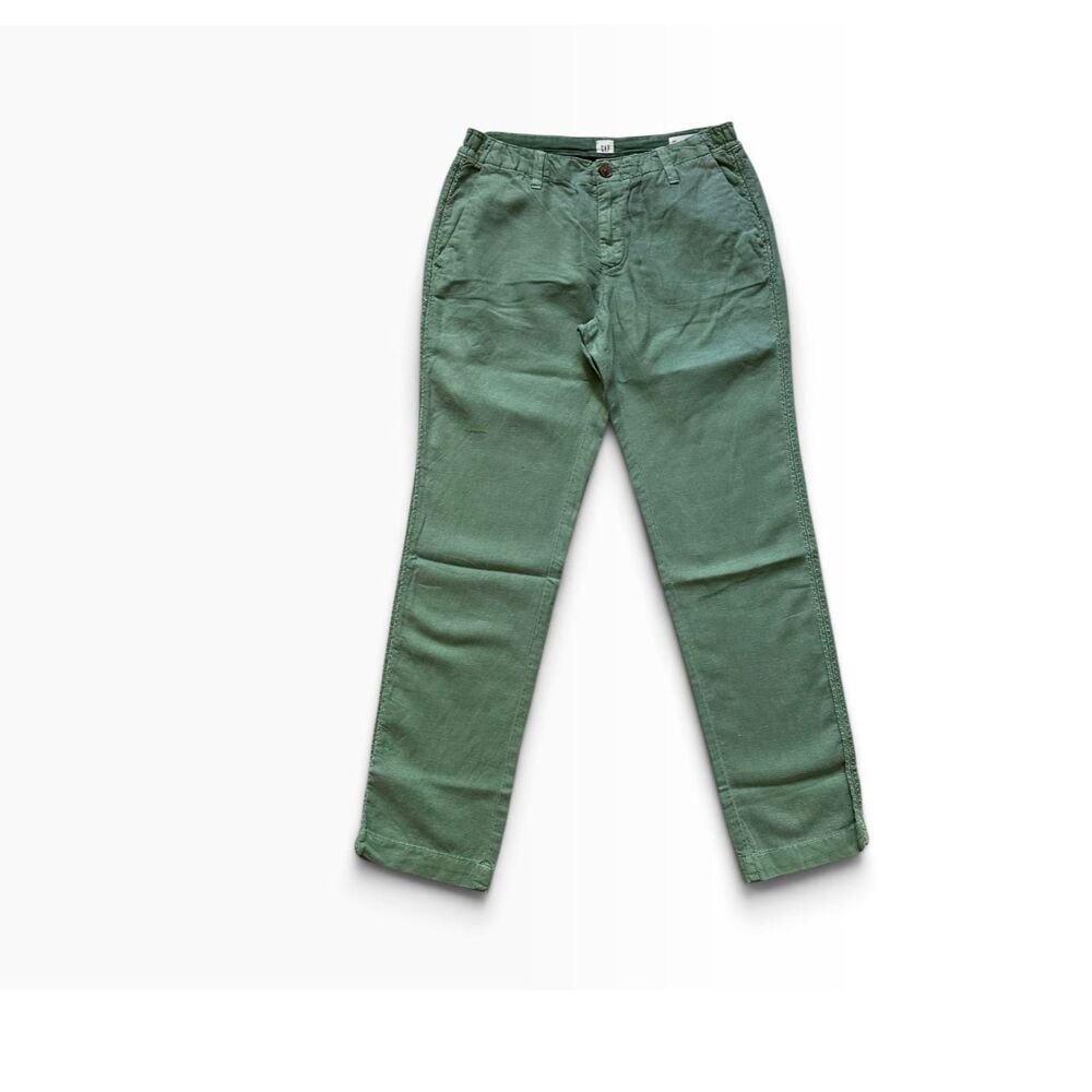 Gap Flare Girlfriend Chino Pants Women’s 2/26 Linen Cotton Green Trousers